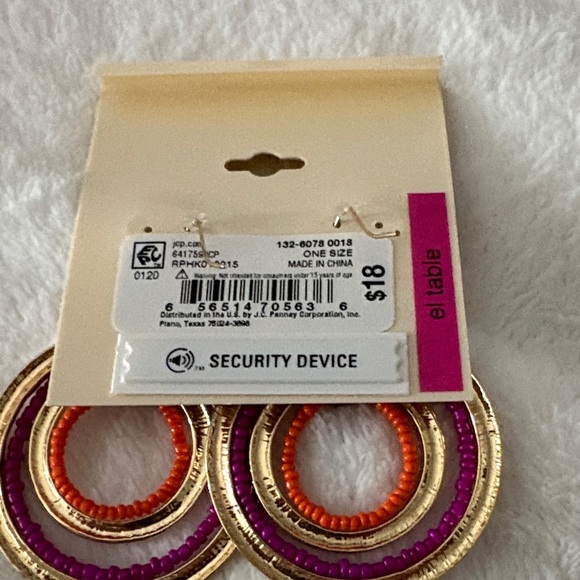 Erica Lyons Gold and Orange Hoop Earrings - Picture 3 of 4
